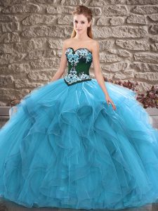 Fine Blue Sweetheart Neckline Beading and Embroidery Quinceanera Dress Sleeveless Lace Up