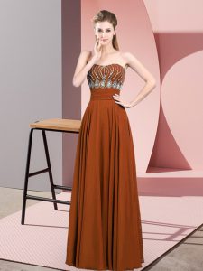 Brown Sleeveless Beading Floor Length Prom Dress