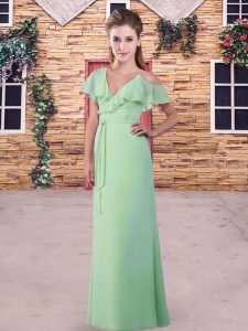Floor Length Apple Green Wedding Party Dress Chiffon Sleeveless Ruching