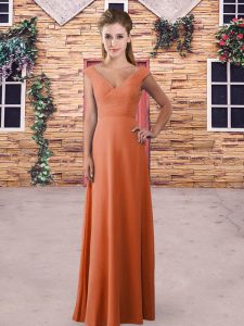 Comfortable Orange Red Vestidos de Damas Party and Wedding Party with Ruching V-neck Sleeveless Lace Up