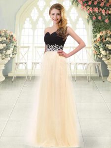Custom Fit Sleeveless Floor Length Appliques Zipper Prom Evening Gown with Champagne