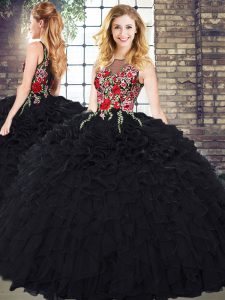Fantastic Ball Gowns Sweet 16 Quinceanera Dress Black Scoop Organza Sleeveless Floor Length Zipper