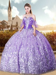 Sophisticated Lavender Sleeveless Floor Length Appliques and Pick Ups Lace Up Ball Gown Prom Dress