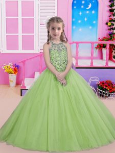 Yellow Green Little Girls Pageant Dress Wholesale Party and Wedding Party with Beading Halter Top Sleeveless Lace Up