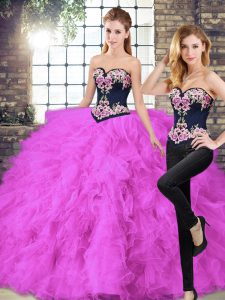 Dynamic Fuchsia Lace Up 15 Quinceanera Dress Beading and Embroidery Sleeveless Floor Length