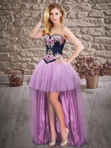Low Price Sweetheart Sleeveless Tulle Prom Gown Beading and Embroidery Lace Up