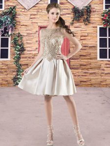 Luxurious Champagne Lace Up Dama Dress for Quinceanera Beading Sleeveless Mini Length