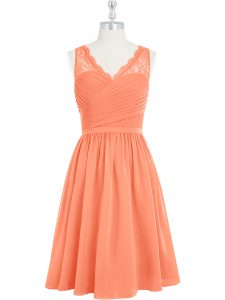 Orange V-neck Neckline Lace Evening Dress Sleeveless Side Zipper