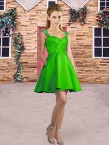 Classical A-line Bridesmaid Gown Green Straps Satin Sleeveless Mini Length Zipper
