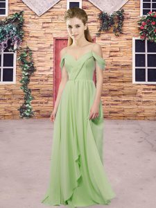 Floor Length Yellow Green Wedding Party Dress Straps Sleeveless Sweep Train Backless