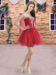 Custom Made Red Tulle Lace Up Quinceanera Court Dresses Sleeveless Mini Length Beading and Ruching