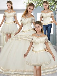 Floor Length Lace Up Quinceanera Gowns White for Military Ball and Sweet 16 and Quinceanera with Beading and Lace