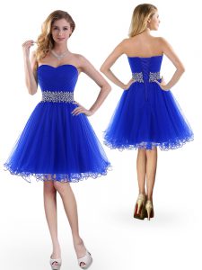 Unique Knee Length A-line Sleeveless Royal Blue Prom Gown Lace Up