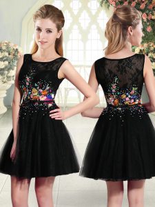 Black Prom Party Dress Prom and Party with Beading and Embroidery Scoop Sleeveless Side Zipper