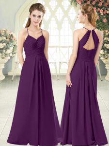 Purple Zipper Ruching Sleeveless Floor Length