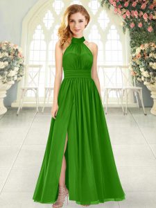 Pretty Ankle Length Green Evening Dress Halter Top Sleeveless Zipper