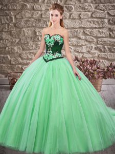 Sleeveless Sweep Train Lace Up Embroidery Vestidos de Quinceanera