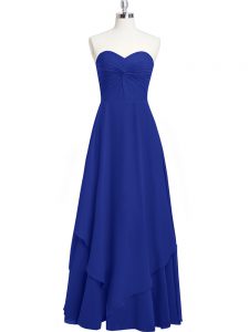 Stunning Sleeveless Chiffon Floor Length Zipper Homecoming Dress in Royal Blue with Pleated