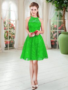 Knee Length Zipper Prom Dresses Green for Prom and Party with Lace