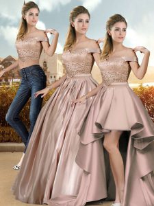 Pretty Off The Shoulder Sleeveless Satin Sweet 16 Dresses Beading and Appliques Lace Up