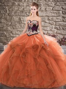 Graceful Orange Lace Up 15th Birthday Dress Beading and Embroidery Sleeveless Floor Length
