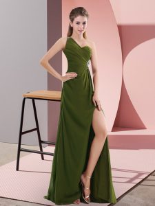 Olive Green Backless Beading Sleeveless Floor Length