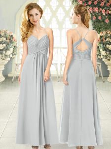 Free and Easy Sleeveless Ankle Length Ruching Criss Cross Dress for Prom with Grey