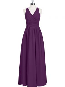 Most Popular Ruching Homecoming Dress Eggplant Purple Zipper Sleeveless Floor Length
