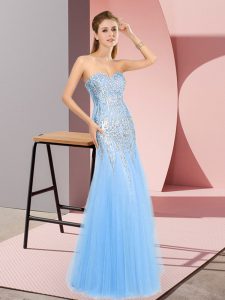 Excellent Column/Sheath Prom Evening Gown Blue Sweetheart Tulle Sleeveless Floor Length Zipper