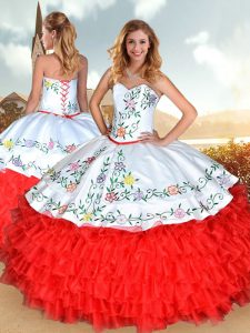 Red Sleeveless Sweep Train Embroidery 15 Quinceanera Dress
