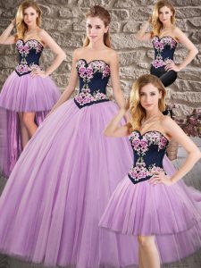 Flirting Sweep Train Ball Gowns Quinceanera Dresses Lilac Sweetheart Tulle Sleeveless Lace Up