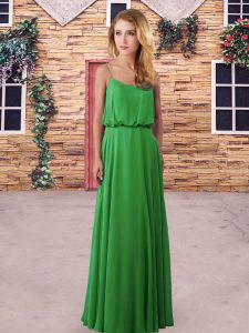 Sleeveless Chiffon Floor Length Backless Bridesmaids Dress in Green with Ruching
