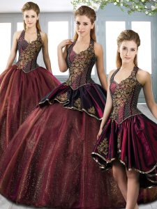 Cute Burgundy Lace Up Quinceanera Dresses Beading and Appliques Sleeveless Floor Length