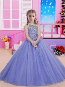Lavender Little Girls Pageant Dress Party and Wedding Party with Beading Halter Top Sleeveless Lace Up
