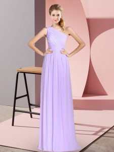 Lavender Empire Ruching Prom Evening Gown Lace Up Chiffon Sleeveless Floor Length