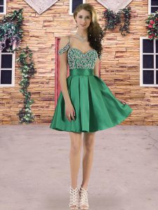 Attractive Knee Length Dark Green Quinceanera Court of Honor Dress Straps Sleeveless Lace Up