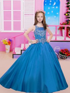 Ball Gowns Sleeveless Blue Kids Formal Wear Sweep Train Lace Up