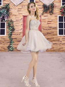 Champagne Sleeveless Beading Mini Length Bridesmaid Dress