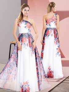 Best Selling White Empire One Shoulder Sleeveless Chiffon Floor Length Zipper Pattern Prom Dress