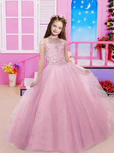 Cute Lilac Lace Up Off The Shoulder Beading Girls Pageant Dresses Tulle Sleeveless