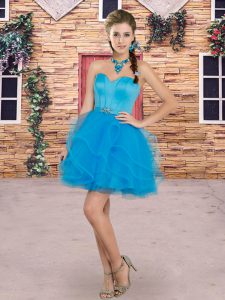 Modern A-line Wedding Party Dress Blue Sweetheart Organza Sleeveless Mini Length Lace Up