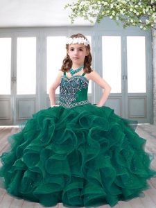 Discount Organza Sleeveless Floor Length Girls Pageant Dresses and Beading and Ruffles