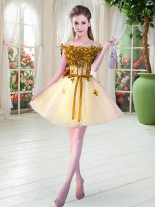 Charming Beading and Appliques Prom Party Dress Yellow Lace Up Sleeveless Mini Length