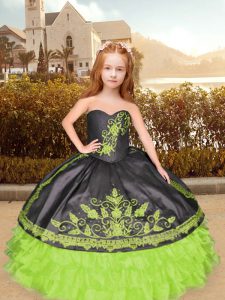 Nice Yellow Green and Multi-color Ball Gowns Strapless Sleeveless Embroidery and Ruffles Floor Length Lace Up Little Gir