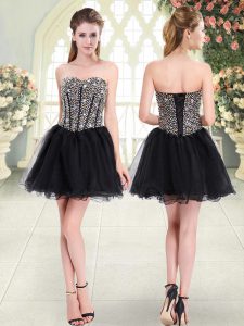 Free and Easy Mini Length Lace Up Prom Dress Black for Prom and Party with Beading