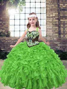 Classical Sleeveless Floor Length Embroidery and Ruffles Lace Up Little Girl Pageant Gowns