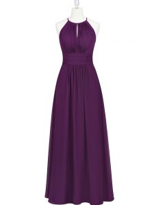 Best Selling Floor Length Empire Sleeveless Purple Prom Gown