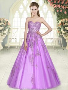 Ideal Lilac Tulle Lace Up Sweetheart Sleeveless Floor Length Prom Evening Gown Appliques