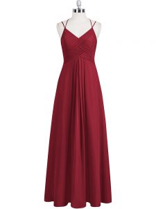 Flare Chiffon Sleeveless Floor Length Prom Evening Gown and Ruching