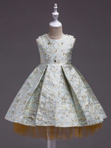 Apple Green Sleeveless Mini Length Embroidery Toddler Flower Girl Dress